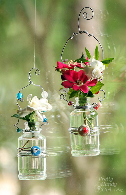 Hanging Beaded Glass Flower Vases