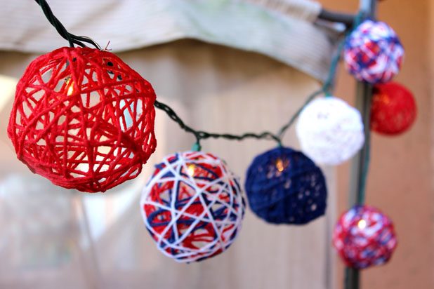 Patriotic Red, White and Blue Yarn String Lights