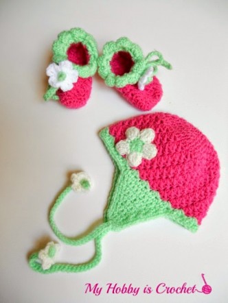 Blooming Strawberry Baby Hat and Booties Free Crochet Pattern