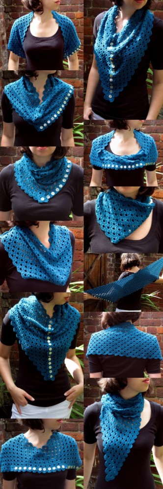 Multiplicity Buttoned Shawl Free Crochet Pattern