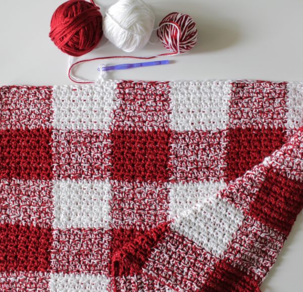 Crochet Red Gingham Blanket Pattern